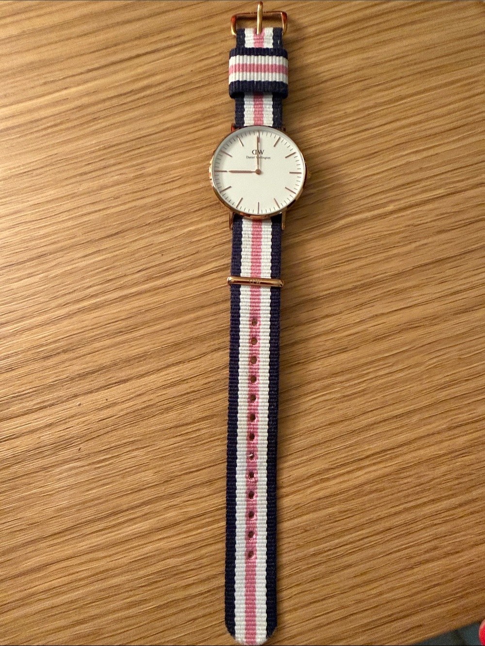 Daniel Wellington watch pink navy white striped band